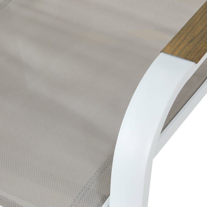 Lot de 4 fauteuils repas de jardin - VIANEA – Structure aluminium et textilene – Blanc et naturel - 52 x 64 x 86 cm