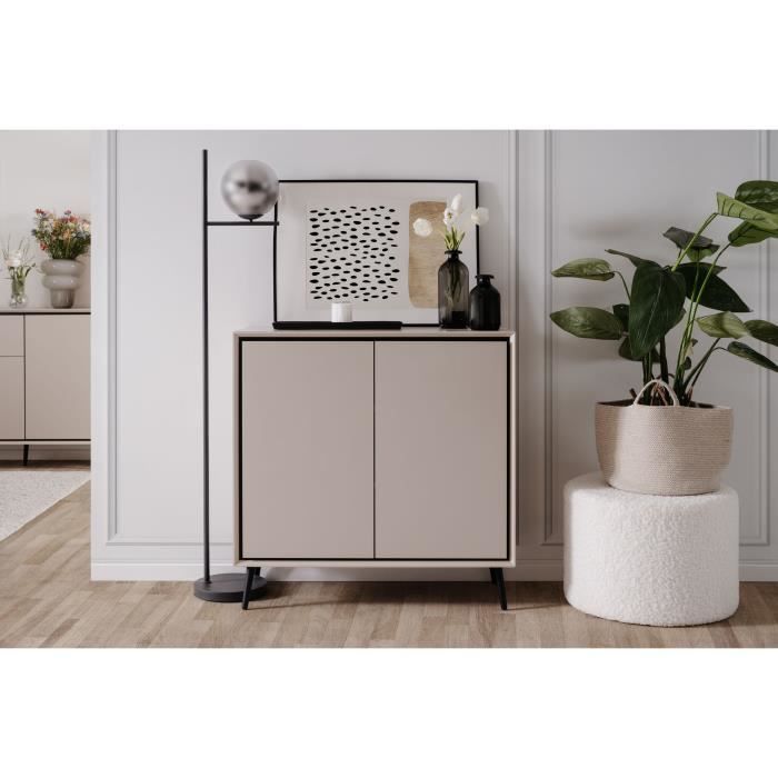 Buffet - ARONA 01A - Beige / Noir - 2 portes - 90 x 90 x 38 cm