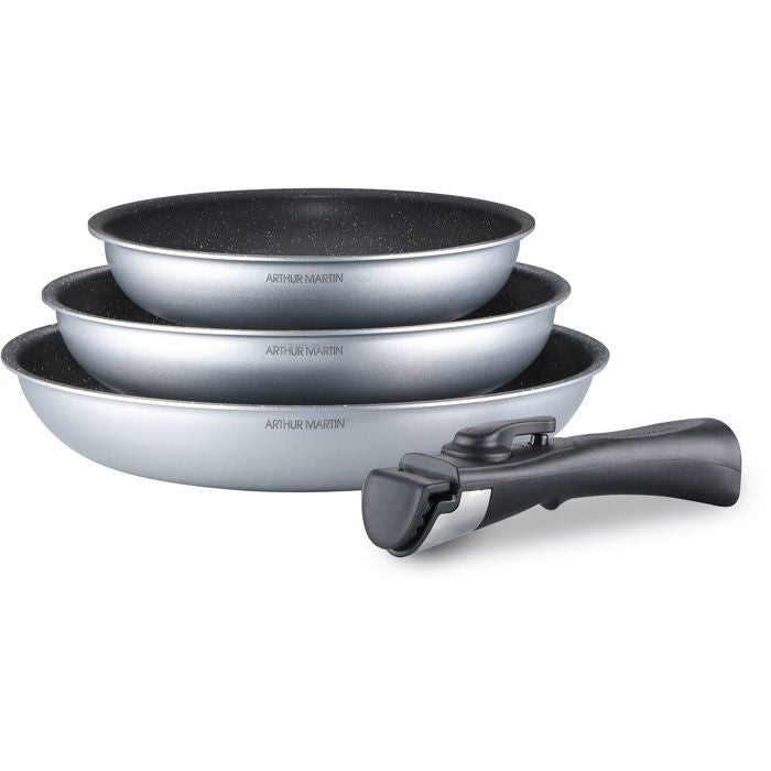 Batterie de cuisine - Tous feux dont induction - Arthur Martin - AM521S - Aluminium - Anti-adhérent - 3 pieces - Poignée amovible