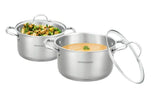 Set de 2 marmites - Tous feux dont induction - ARTHUR MARTIN - AM0155 - Acier inoxydable - Ø 24-28 cm + couvercle en verre - Inox