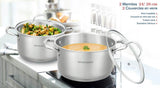 Set de 2 marmites - Tous feux dont induction - ARTHUR MARTIN - AM0155 - Acier inoxydable - Ø 24-28 cm + couvercle en verre - Inox
