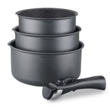 Set de 3 casseroles Gris Mat 16-18-20 cm + 1 poignÈe amovible - Aluminium ñ Revetement anti-adhÈsif - Tous feux dont induction