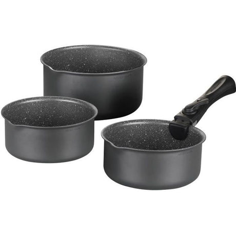 Set de 3 casseroles Gris Mat 16-18-20 cm + 1 poignée amovible - Aluminium – Revetement anti-adhésif - Tous feux dont induction