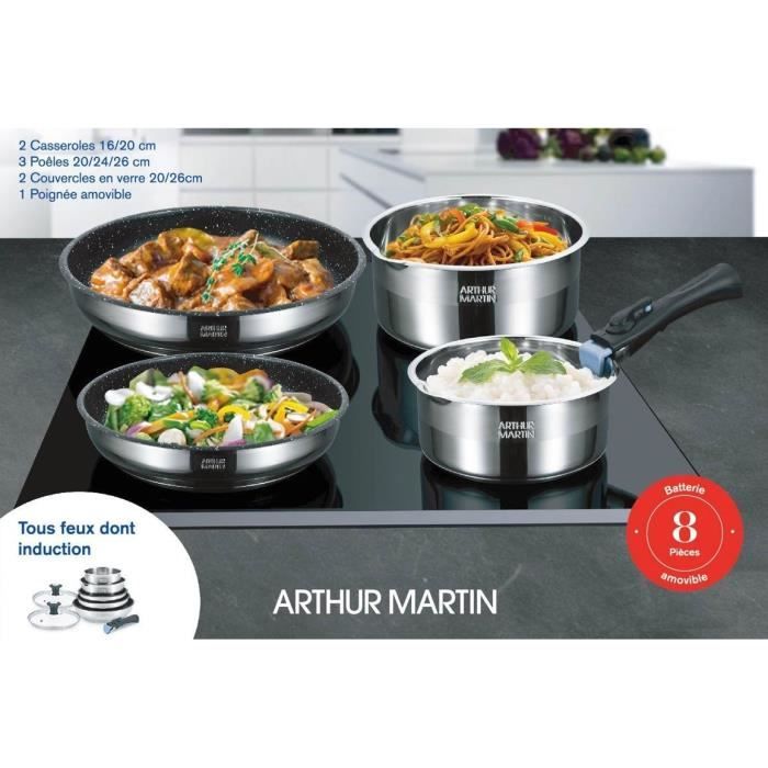 Batterie de cuisine Arthur Martin AM2493 8 pieces - Acier Inoxydable - PoignÈe amovible - Tous feux dont induction