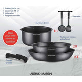Batterie de cuisine - Tous feux dont induction - Arthur Martin - AM9582 - Aluminium - Anti-adhésif - 6 pieces - Poignée amovible