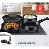 Batterie de cuisine 10 pieces Arthur Martin - Aluminium - Tous feux sauf induction - Noir