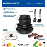 Arthur Martin AM1502 Batterie de cuisine 15 pieces - poignÈe amovible effet bois - tous feux dont induction