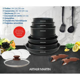 Arthur Martin AM1502 Batterie de cuisine 15 pieces - poignÈe amovible effet bois - tous feux dont induction
