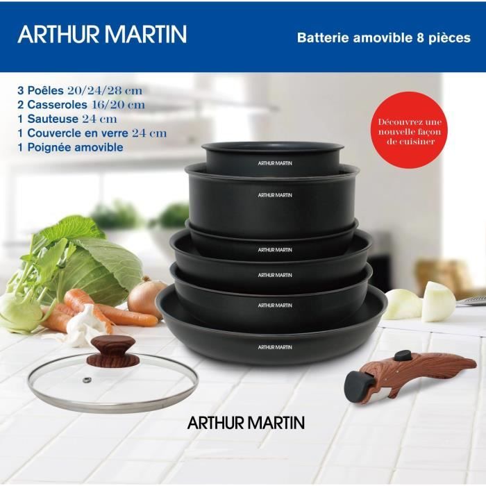 Batterie de cuisine 8 pieces ARTHUR MARTIN - Aluminium - PoignÈe Bois - Tous feux dont induction