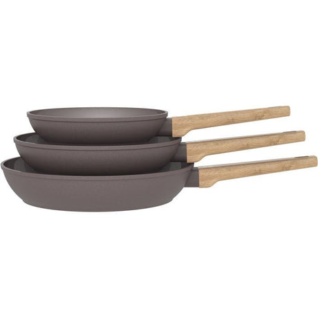 Set de 3 poeles - Tous feux dont induction - ARTHUR MARTIN - AM1052 - Revetement céramique - Ř 20-24-28 cm - Taupe