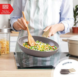 Set de 3 poeles - Tous feux dont induction - ARTHUR MARTIN - AM1052 - Revetement céramique - Ø 20-24-28 cm - Taupe