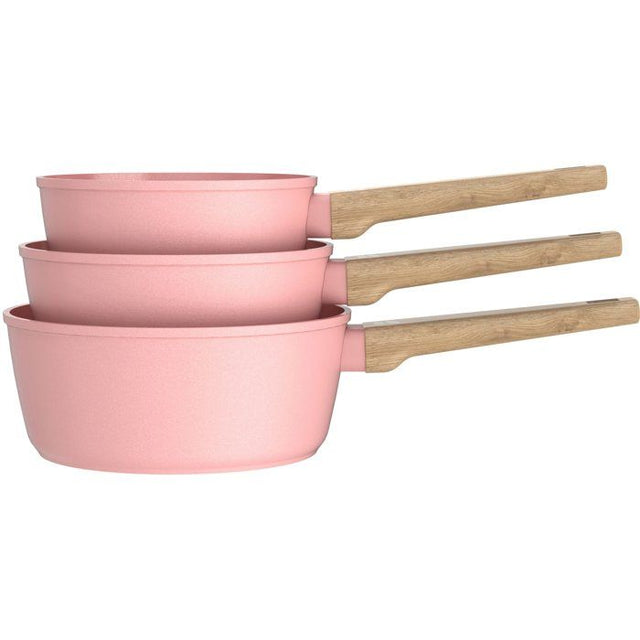 Set de 3 casseroles - Tous feux dont induction - ARTHUR MARTIN - AM0702 - Revetement céramique - Ř 16-18-20 cm - Rose