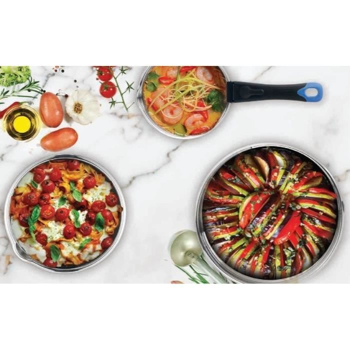 Batterie de cuisine - Tous feux dont induction - ARTHUR MARTIN - Sans PFOA/PFAS - Acier inoxydable 18/10 - 18 pc - Poignée amovibles