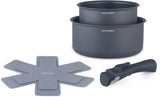 Set de 2 casseroles - Tous feux dont induction - ARTHUR MARTIN - AM2984 - Anti-adhésif - Ø 16-20 cm + Poignée amovible - Gris mat