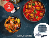 Set de 2 casseroles - Tous feux dont induction - ARTHUR MARTIN - AM2984 - Anti-adhésif - Ø 16-20 cm + Poignée amovible - Gris mat