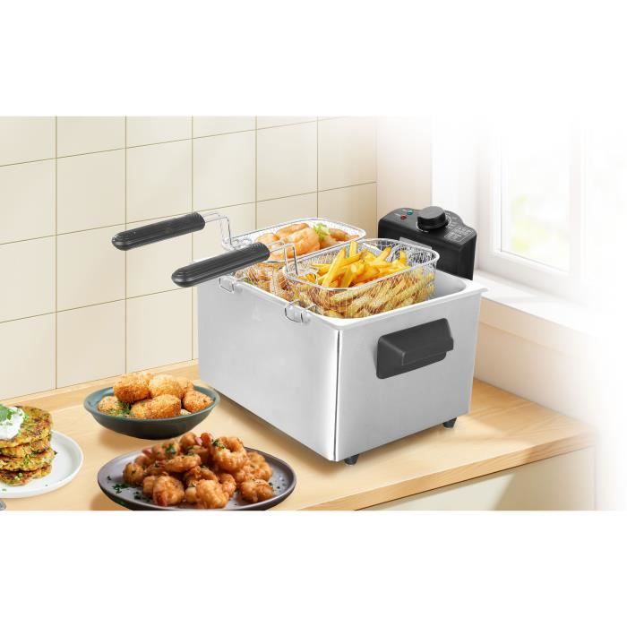 Friteuse - ARTHUR MARTIN - AMPFH50 ñ 5 L ñ 2000 W ñ 3 paniers ñ Filtres anti odeurs - Inox