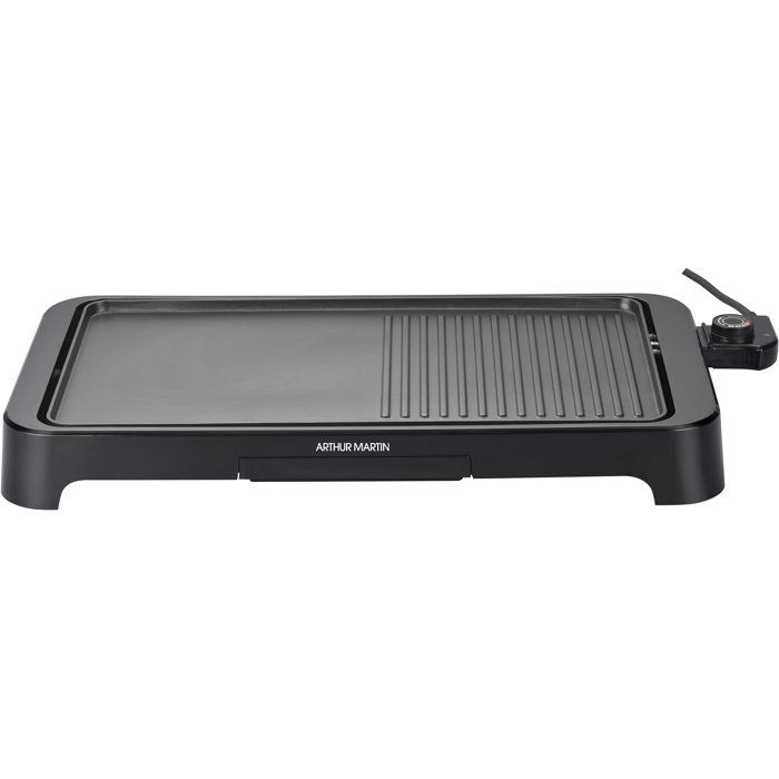 Plancha Grill électrique - ARTHUR MARTIN - AMPL204 - 2000 W - Double zone - Plaque anti-adhésive - Thermostat réglable - Noir
