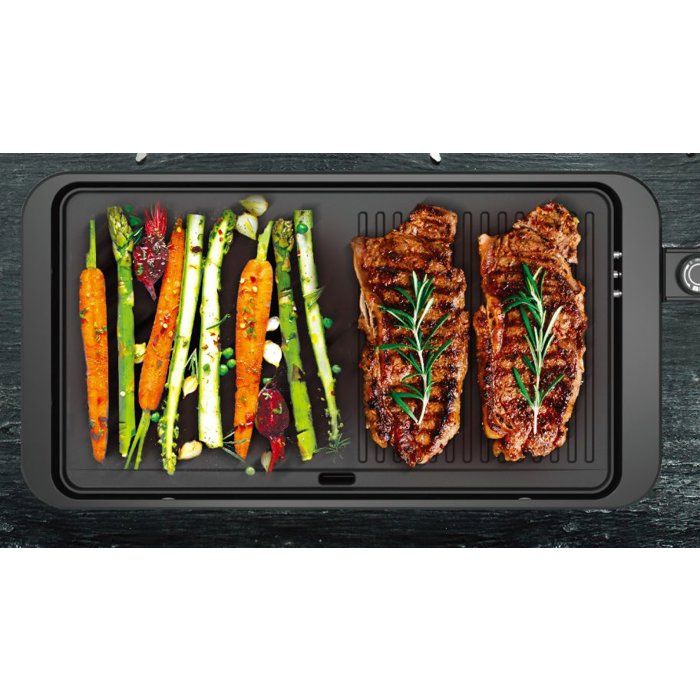 Plancha Grill électrique - ARTHUR MARTIN - AMPL204 - 2000 W - Double zone - Plaque anti-adhésive - Thermostat réglable - Noir