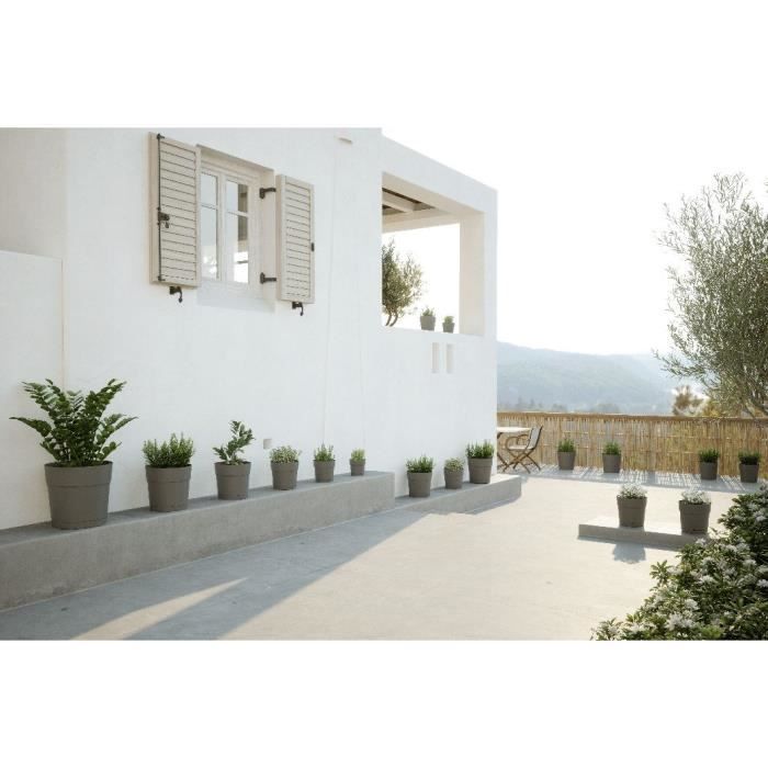 ARTEVASI Pot de fleurs rond CAPRI LARGE - Plastique - Réservoir d'eau - diametre 30 cm - Gris clair - L 29,5 X P 29,5 H 28,2 cm