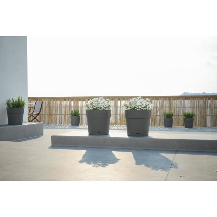 ARTEVASI Pot de fleurs rond CAPRI LARGE - Plastique - Réservoir d'eau - diametre 30 cm - Gris clair - L 29,5 X P 29,5 H 28,2 cm