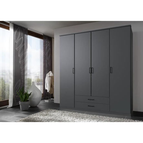 Armoire - Décor Graphite - 4 portes battantes - 2 tiroirs - L180 x P58 x H199 cm - ARTA