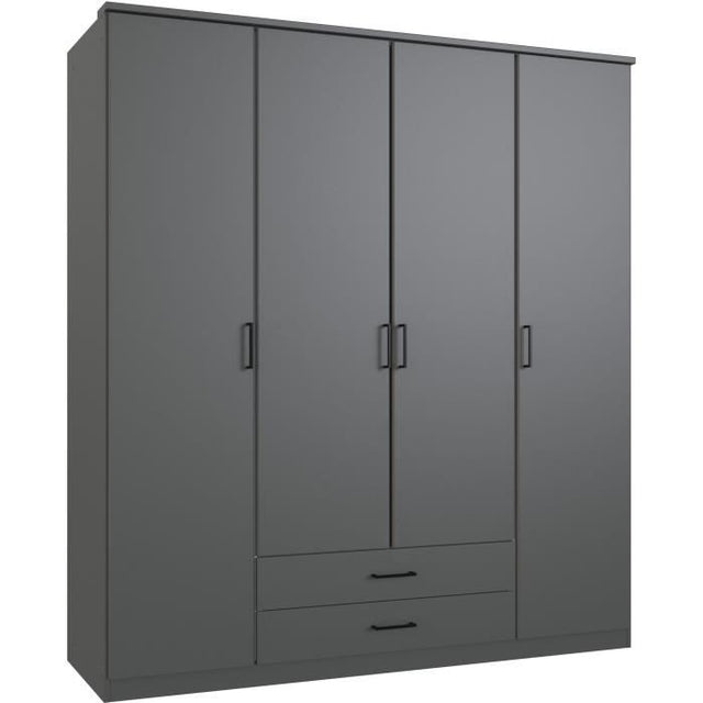 Armoire - Décor Graphite - 4 portes battantes - 2 tiroirs - L180 x P58 x H199 cm - ARTA