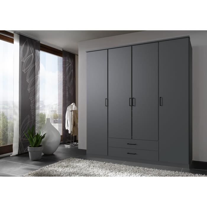 Armoire - Décor Graphite - 4 portes battantes - 2 tiroirs - L180 x P58 x H199 cm - ARTA