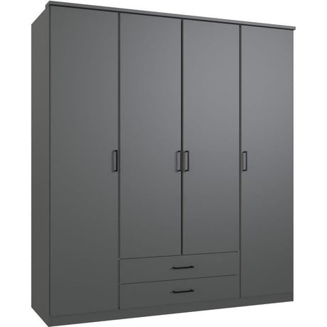 Armoire - Décor Graphite - 4 portes battantes - 2 tiroirs - L180 x P58 x H199 cm - ARTA