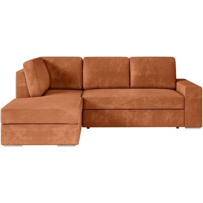 Canapé d'angle gauche convertible ARTEMIS 4 places - Velours côtelé terracotta - L246 x P174 x H96 cm