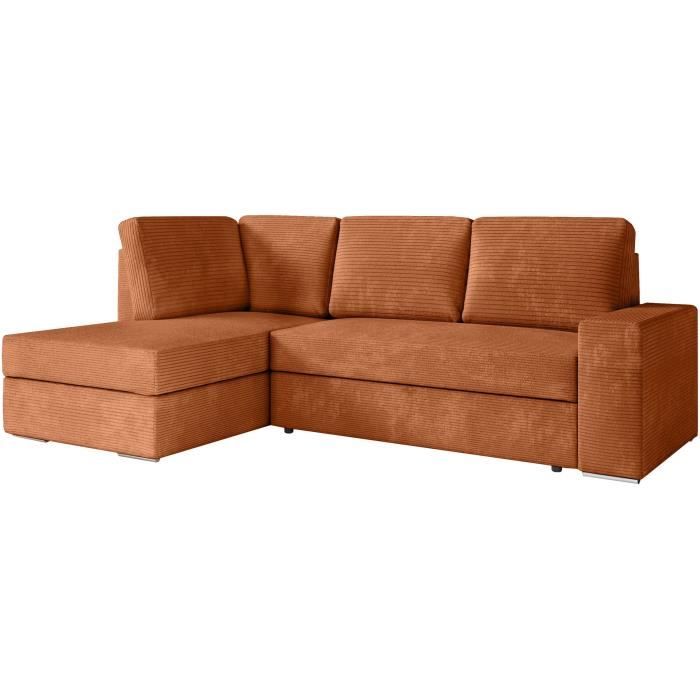 CanapÈ d'angle gauche 3 places convertible ADEN avec coffre en velours cÙtelÈ - Terracotta - L246 x P174 x H96cm - LOUNGITUDE