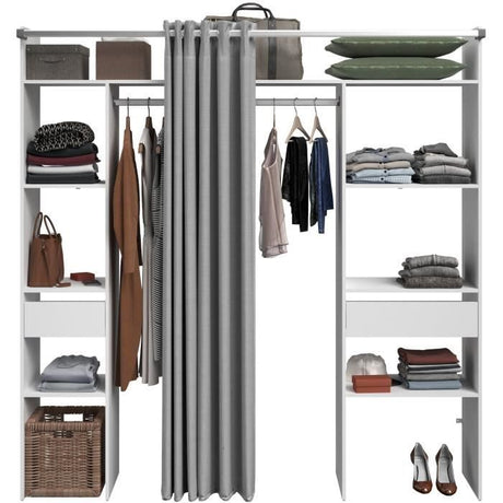 Dressing double ARTIC - L 198 x P 40 x H 203 cm - Blanc + rideau Made in France