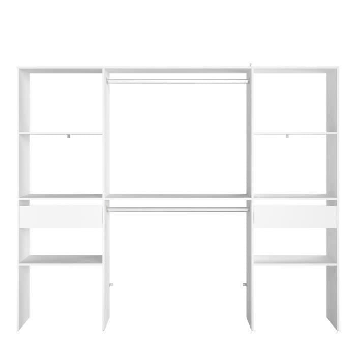 Kit dressing ARTIC  - Décor Blanc - 2 colonnes + 2 penderies + 2 tiroirs - L 220 x P 40 x H 180 cm - EKIPA