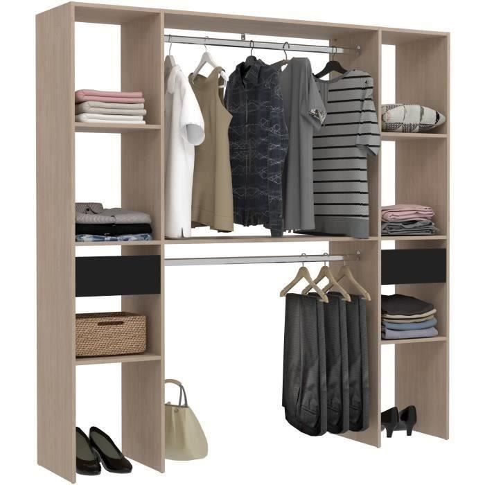 Kit dressing ARTIC EKIPA - Décor mélaminé chene jackson et noir - 2 penderies + 2 tiroirs - L176 x P40 x H180 cm -Fabriqué en