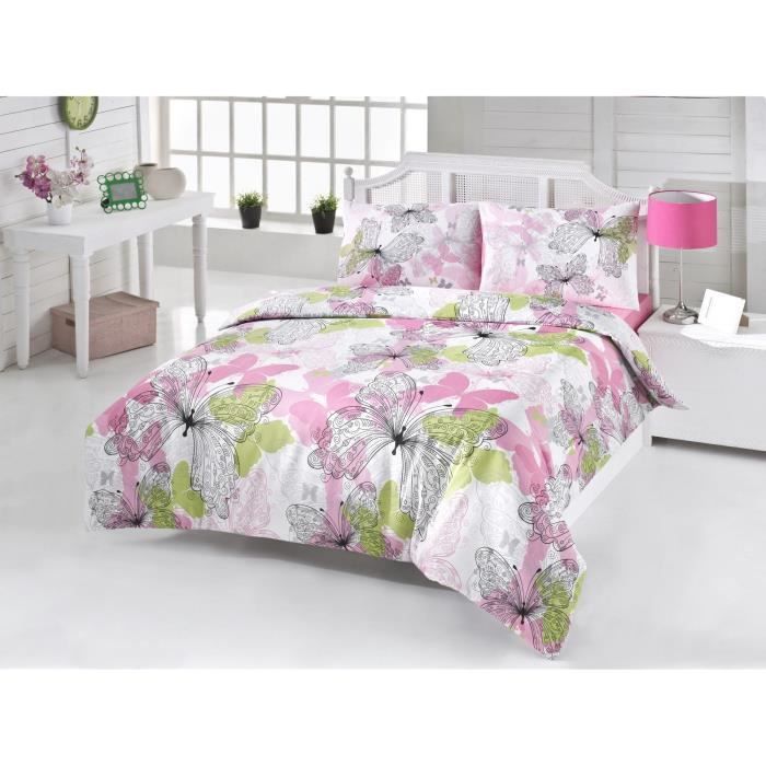 Parure de lit - 1 housse de couette 220 x 240 cm + 2 taies d'oreiller 60 x 60 cm - 65% coton, 35% polyester - Rose