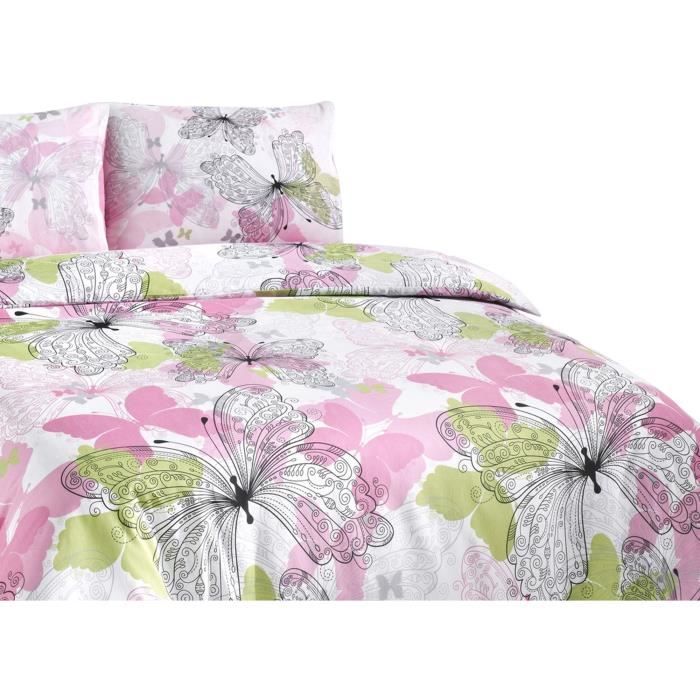 Parure de lit - 1 housse de couette 220 x 240 cm + 2 taies d'oreiller 60 x 60 cm - 65% coton, 35% polyester - Rose