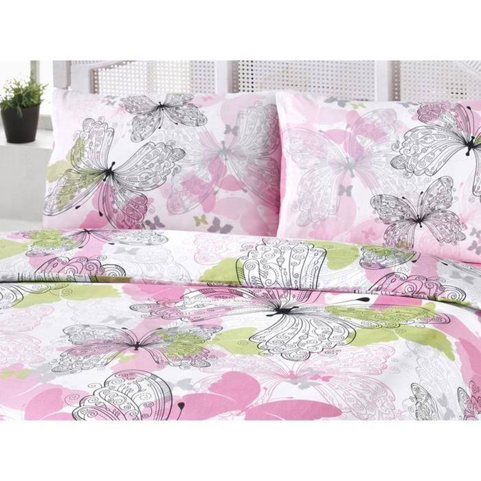 Parure de lit - 1 housse de couette 220 x 240 cm + 2 taies d'oreiller 60 x 60 cm - 65% coton, 35% polyester - Rose