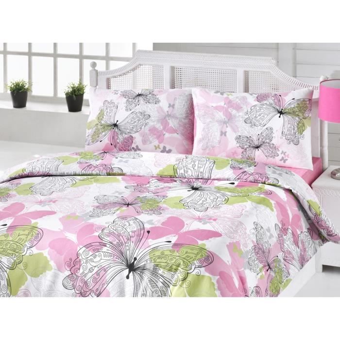 Parure de lit - 1 housse de couette 220 x 240 cm + 2 taies d'oreiller 60 x 60 cm - 65% coton, 35% polyester - Rose