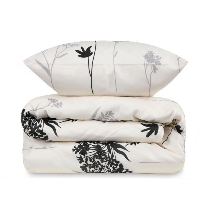 Parure de lit - 1 housse de couette 220 x 240 cm + 2 taies d'oreiller 60 x 60 cm - 65% coton, 35% polyester - Beige