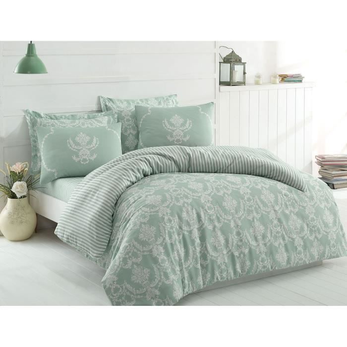 Parure de lit - 1 housse de couette 220 x 240 cm + 2 taies d'oreiller 60 x 60 cm - 65% coton, 35% polyester - Vert