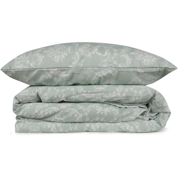 Parure de lit - 1 housse de couette 220 x 240 cm + 2 taies d'oreiller 60 x 60 cm - 65% coton, 35% polyester - Vert
