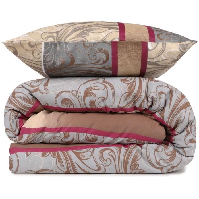 Parure de lit - 1 housse de couette 220 x 240 cm + 2 taies d'oreiller 60 x 60 cm - 65% coton, 35% polyester - Gris