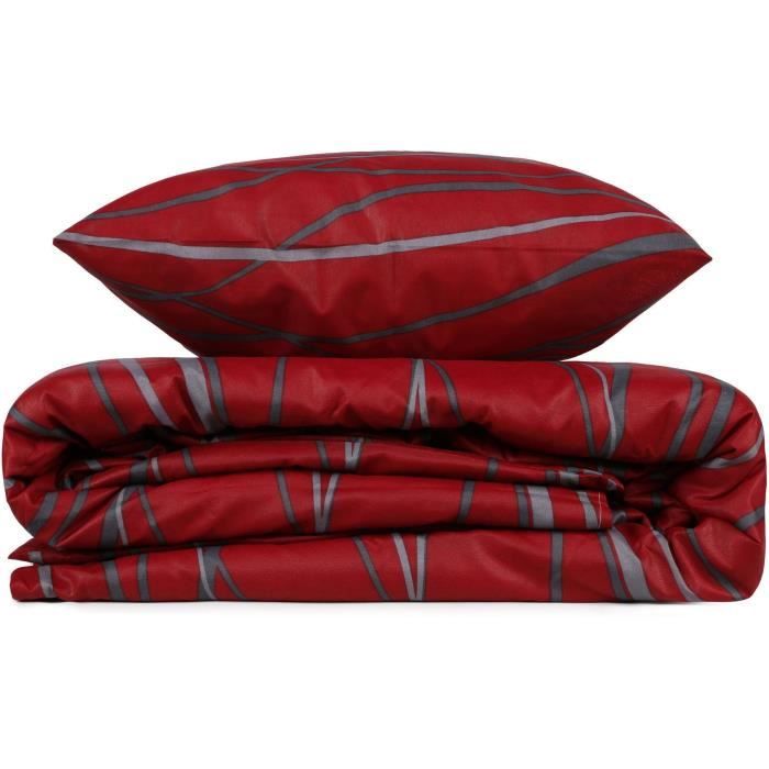 Parure de lit - 1 housse de couette 220 x 240 cm + 2 taies d'oreiller 60 x 60 cm - 65% coton, 35% polyester - Rouge