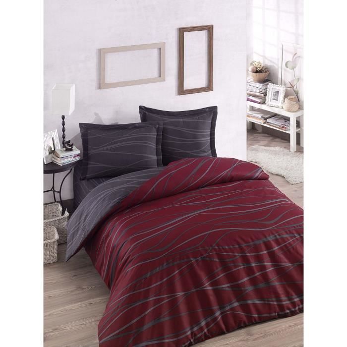 Parure de lit - 1 housse de couette 220 x 240 cm + 2 taies d'oreiller 60 x 60 cm - 65% coton, 35% polyester - Rouge