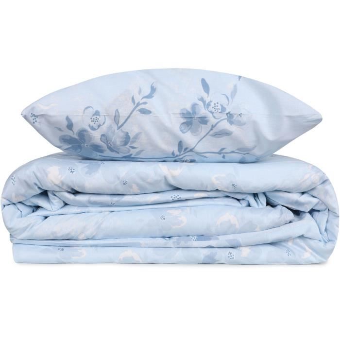Parure de lit - 1 housse de couette 220 x 240 cm + 2 taies d'oreiller 60 x 60 cm - 100% coton renforcé - Bleu