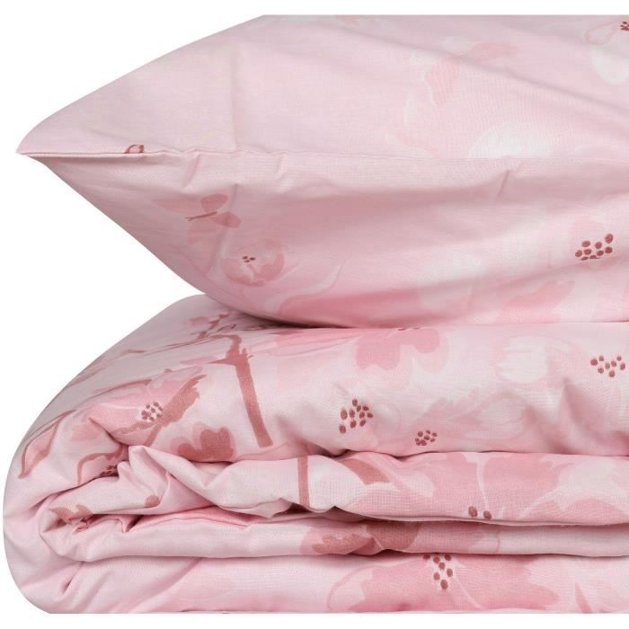 Parure de lit - 1 housse de couette 220 x 240 cm + 2 taies d'oreiller 60 x 60 cm - 100% coton renforcé - Rose