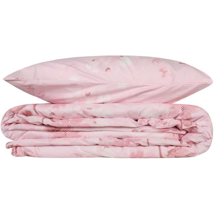 Parure de lit - 1 housse de couette 220 x 240 cm + 2 taies d'oreiller 60 x 60 cm - 100% coton renforcé - Rose