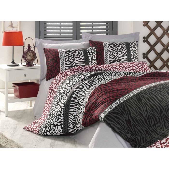 Parure de lit - 1 housse de couette 220 x 240 cm + 2 taies d'oreiller 60 x 60 cm - 100% coton renforcé - Rouge