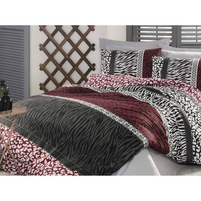 Parure de lit - 1 housse de couette 220 x 240 cm + 2 taies d'oreiller 60 x 60 cm - 100% coton renforcé - Rouge