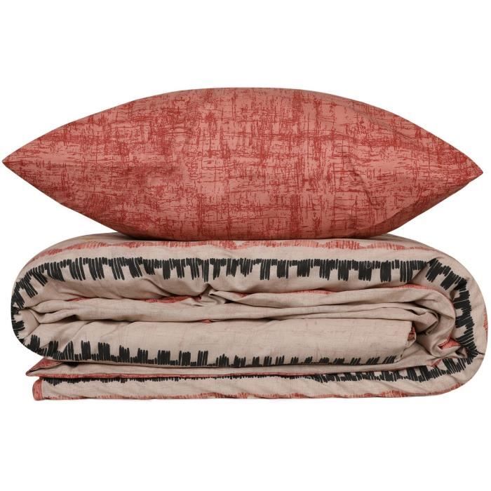 Parure de lit - 1 housse de couette 220 x 240 cm + 2 taies d'oreiller 60 x 60 cm - 100% coton renforcé - Rouge