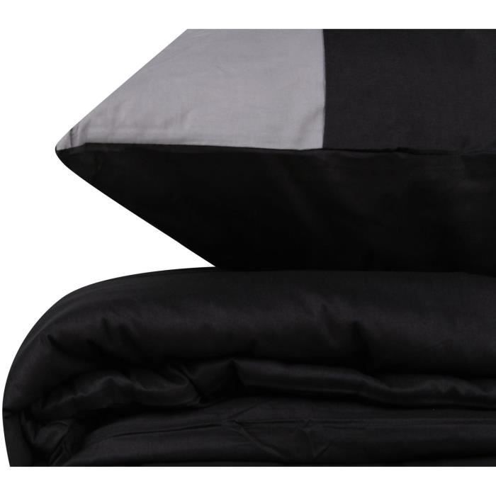 Parure de lit - 1 housse de couette 220 x 240 cm + 2 taies d'oreiller 60 x 60 cm - 100% coton renforcé - Noir